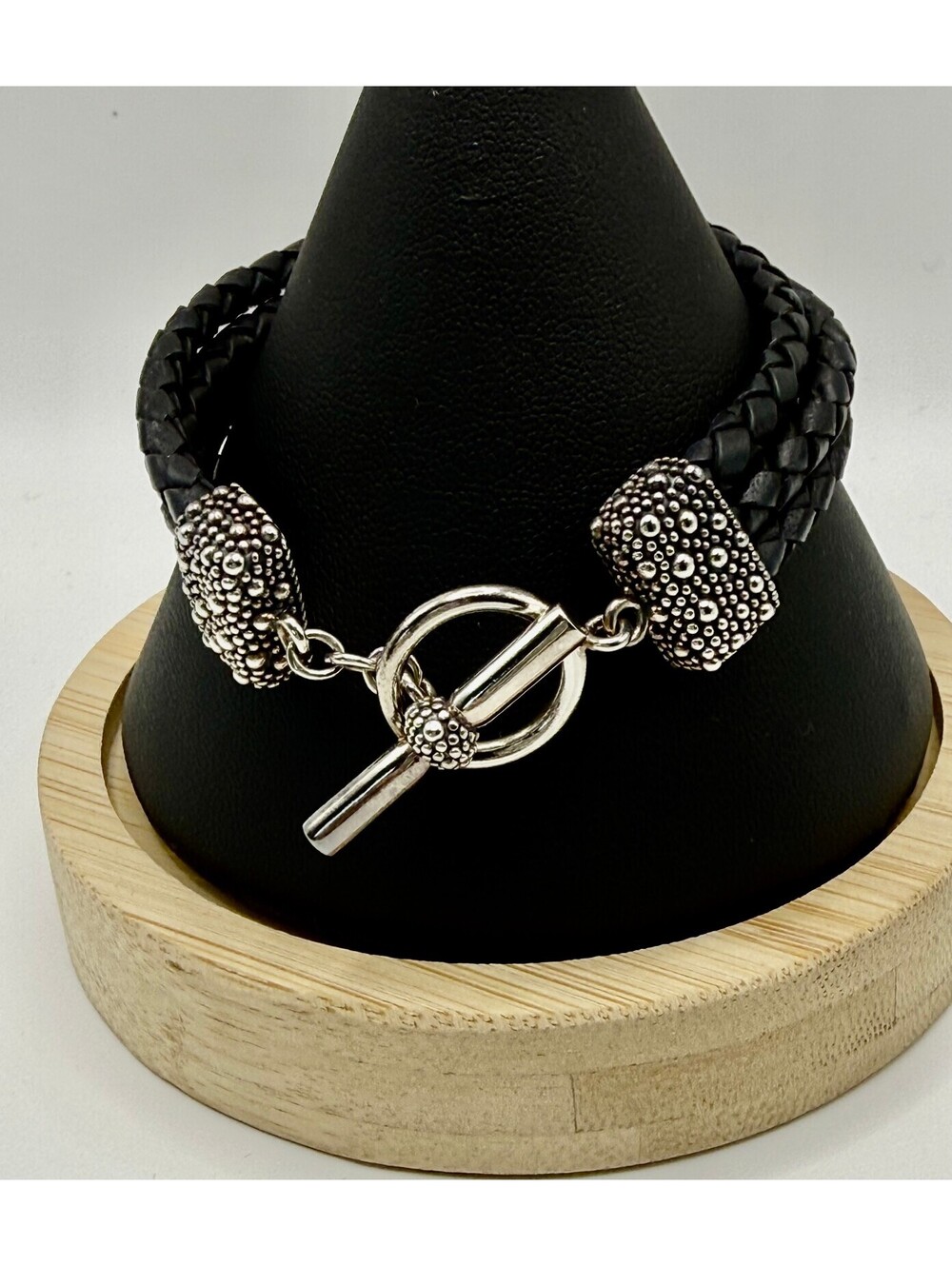 Michael Dawkins Sterling Silver & Braided Leather Toggle Bracelet, Black